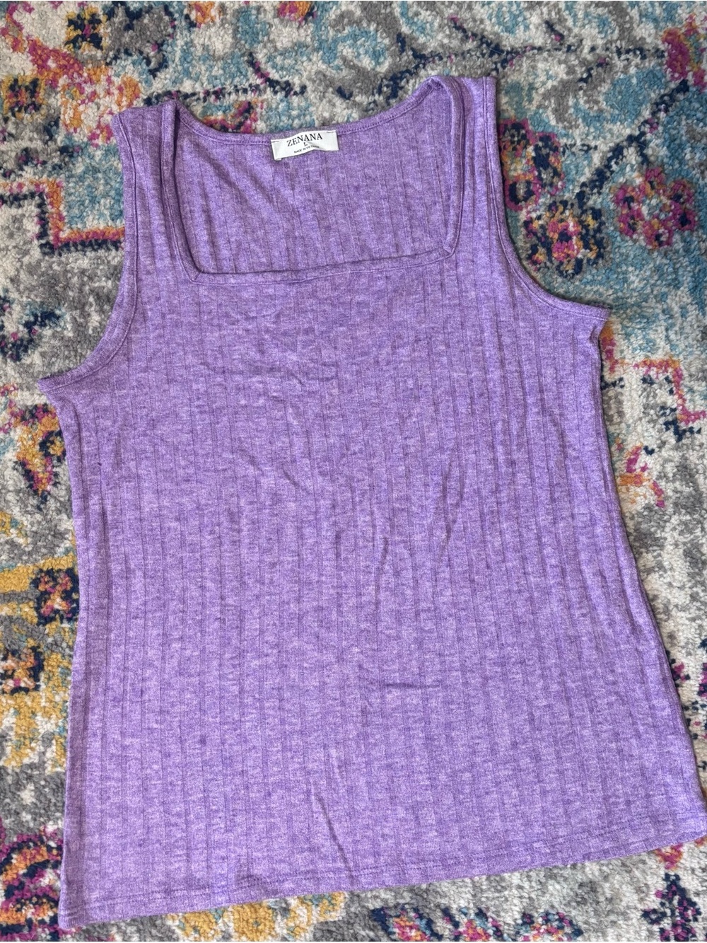 Zenana Outfitters Lavender Ribbed Square-Neck Tank Top